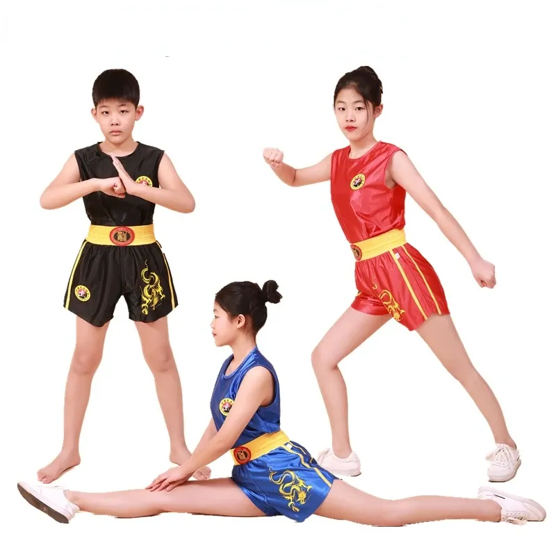 Университетский боксский униформ Санда Костюм КОНГФУ Униформа Wushu Clothing Martial Arts Comsome для детей взрослые