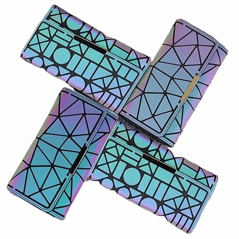 Portafogli da donna di marca Mey Clip Luminoso Tri-fold Geometria Borsa Lg Nottilucenti Frizione femminile Borsa Phe Carteira F8dc #