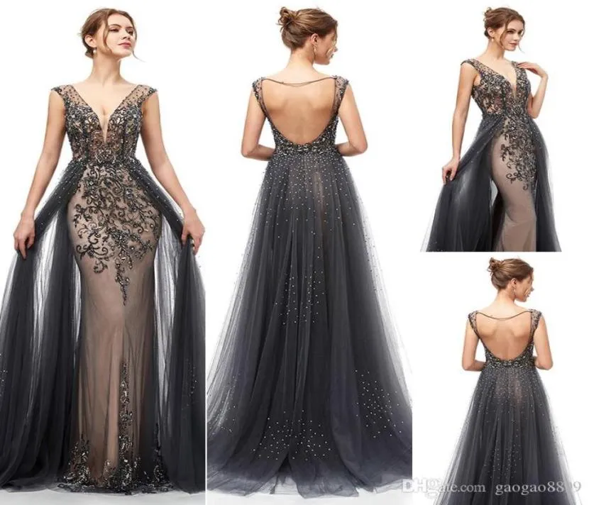 2019 Sexig lyxpärlor Crystal Mermaid Evening Dresses Yousef Aljasmi Löstagbara kjolar 3D Lace Arabiska prom Formella klänningar Prom Dre9280992