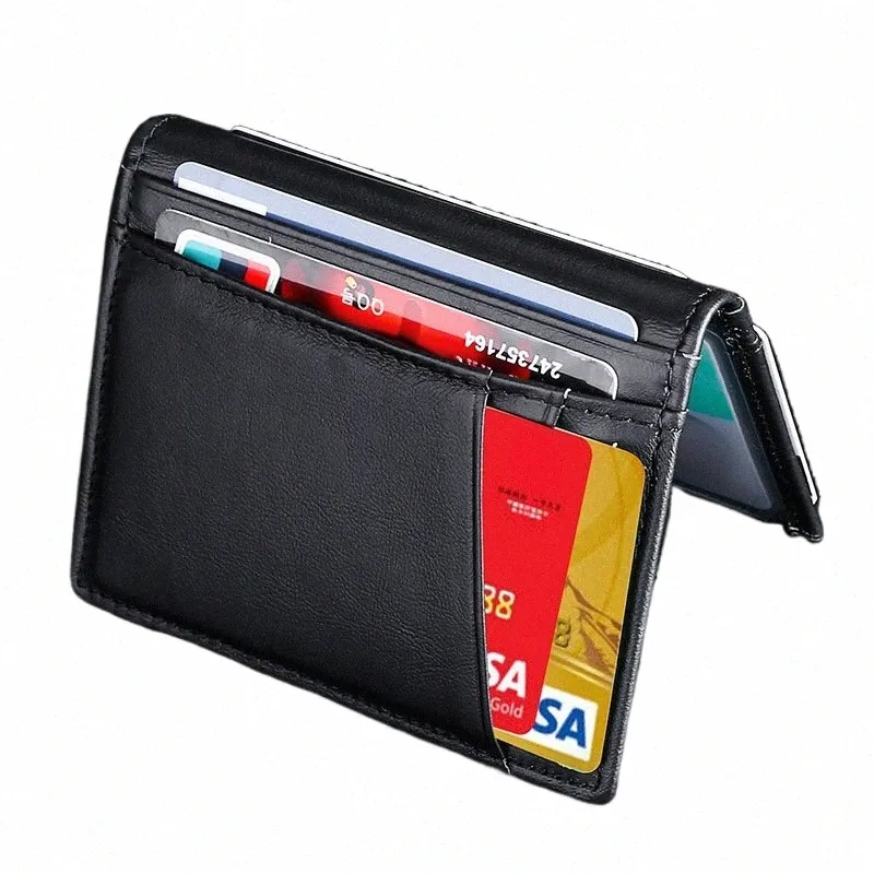 Porta carte di credito da uomo minimalista sottile Porta carte di credito in vera pelle maschile Porta carte di credito ultra sottile Mini piccolo Porta carte ID Rfid m97W #