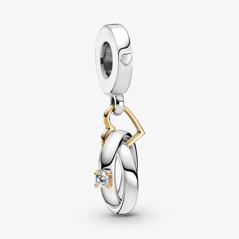 두 톤 결혼 반지가 매달려 Charm Pandoras 925 Sterling Silver Luxury Charm 세트 팔찌 제작 매력 디자이너 목걸이 펜던트 원래 상자 최고 품질