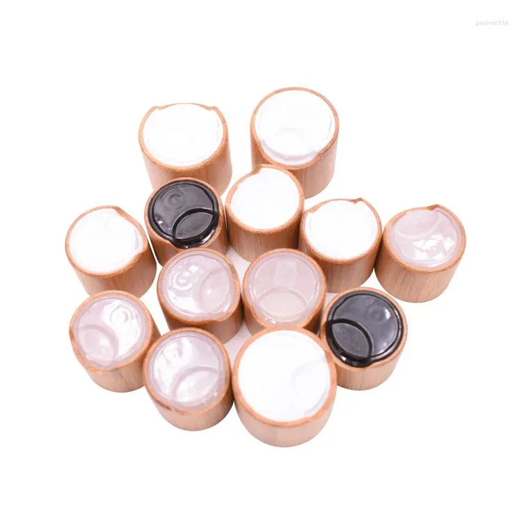 Bouteilles de stockage 10/15pcs 20/410 24/410 Nature Bambou Bois Disque Top Cap Vis Presse Couvercle Couvercles Pour Lotion En Plastique Shampooing Accessoires CN