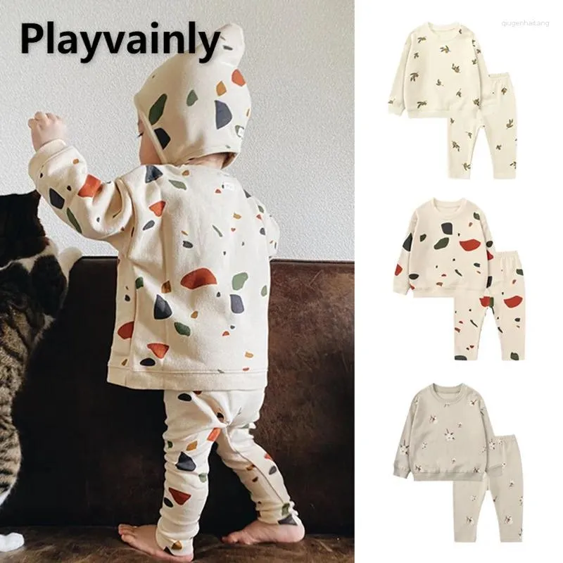 Clothing Sets Autumn Winter Baby Girl Boy Casual 2pcs Set Cute Print O-neck Long Sleeve Pullover Sweatshirts Pants Children Clothes E21602