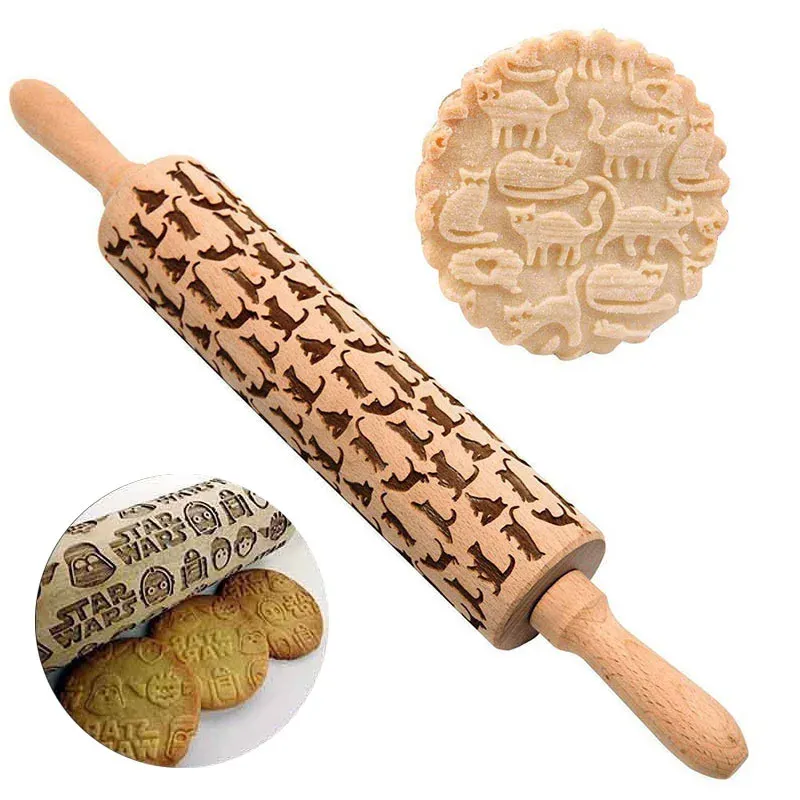 1 PC Präge gravierte Rollstift Backwerkzeug Keks Fondant Kuchen Teig Roller gemustert Rolling Pin Küchenzubehör