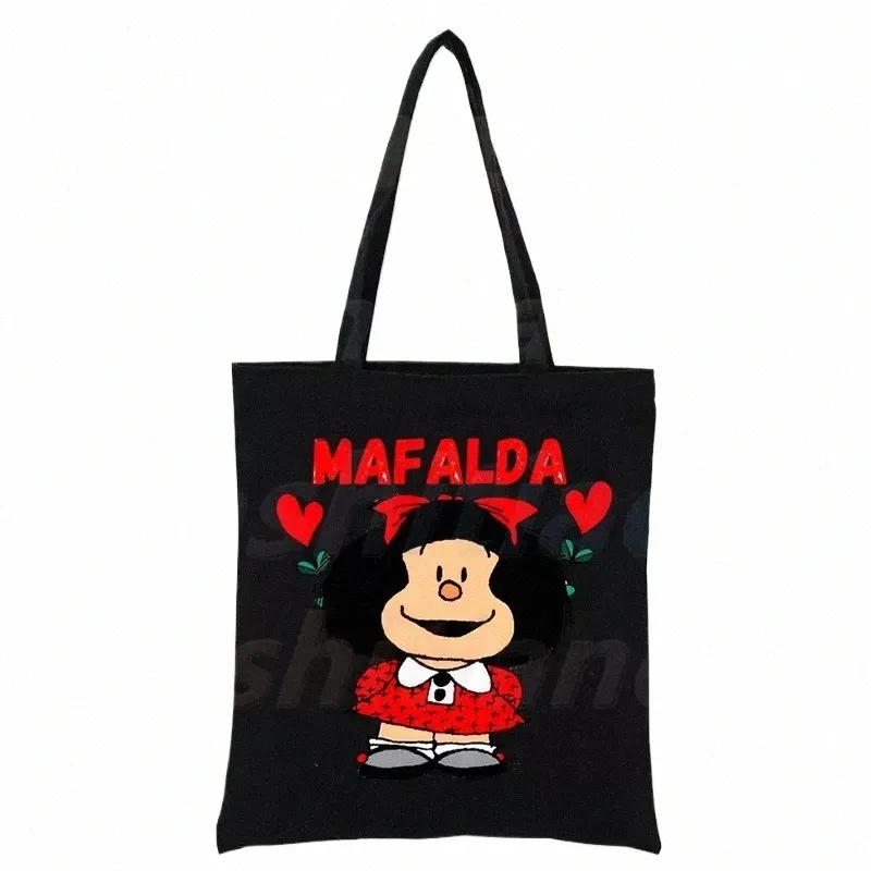 Mafalda Anime Carto Comic Женские черные сумки Холщовая большая сумка Магазин Путешествия Женские многоразовые сумки на плечо bolsas de tela C4L1 #