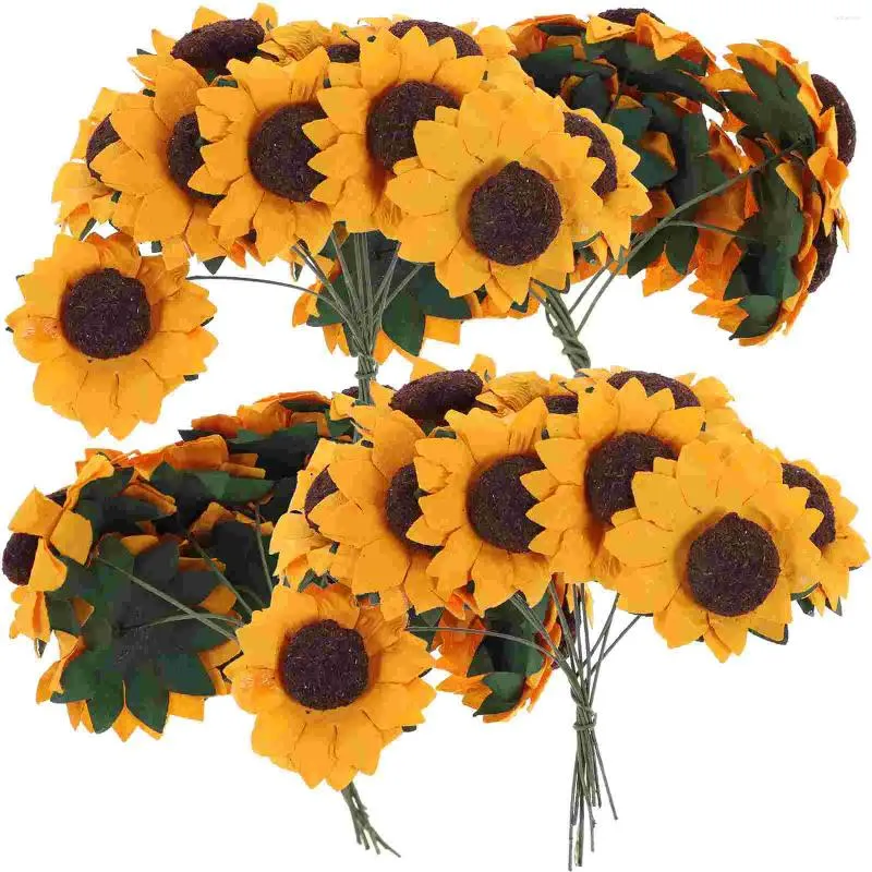 Kwiaty dekoracyjne bukiet 100pcs Mały papier sztuczny słonecznik Kwiat szyk do wystroju ślubnego rzemiosło