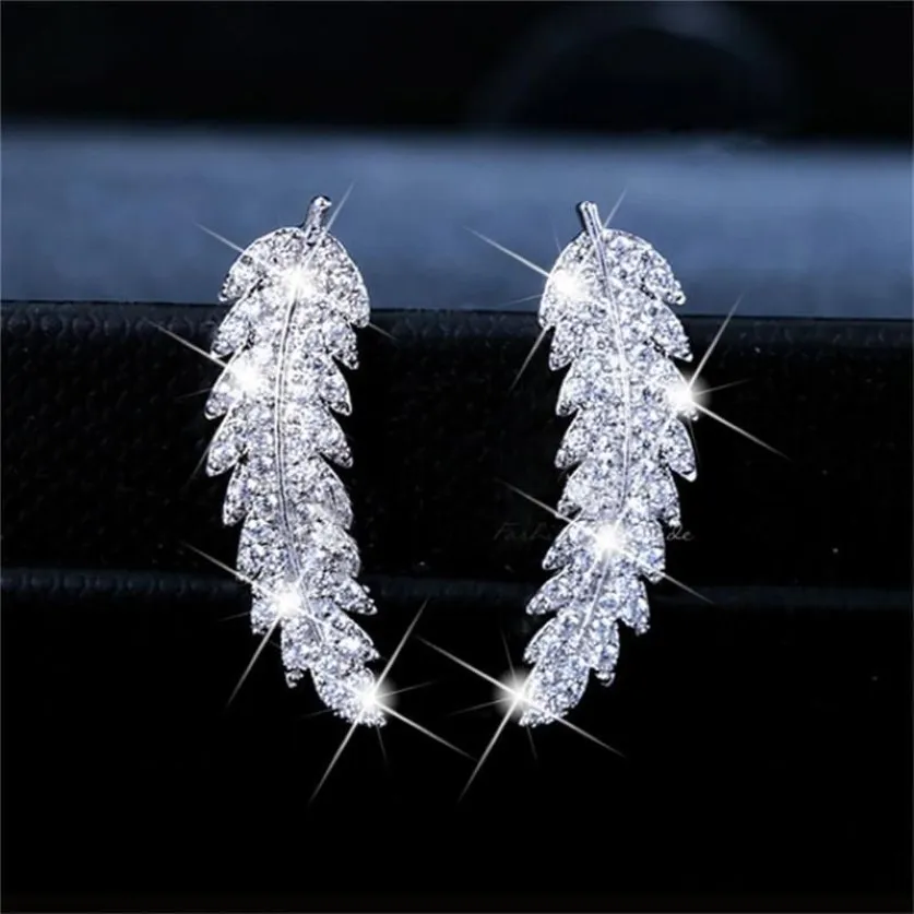 Stud Earrings For Women Delicate Feather & Leaf Shaped Silver Gold-Colour Party Daily Gift Fashion Jewelry242g