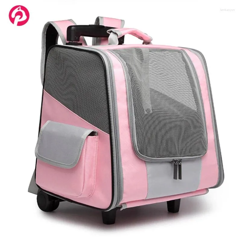 Cat Carriers Wheeled Pet Carrier Backpack Breathable Two In One Comfort Removable Rolling Wheels Trolley Dog Travel Bag