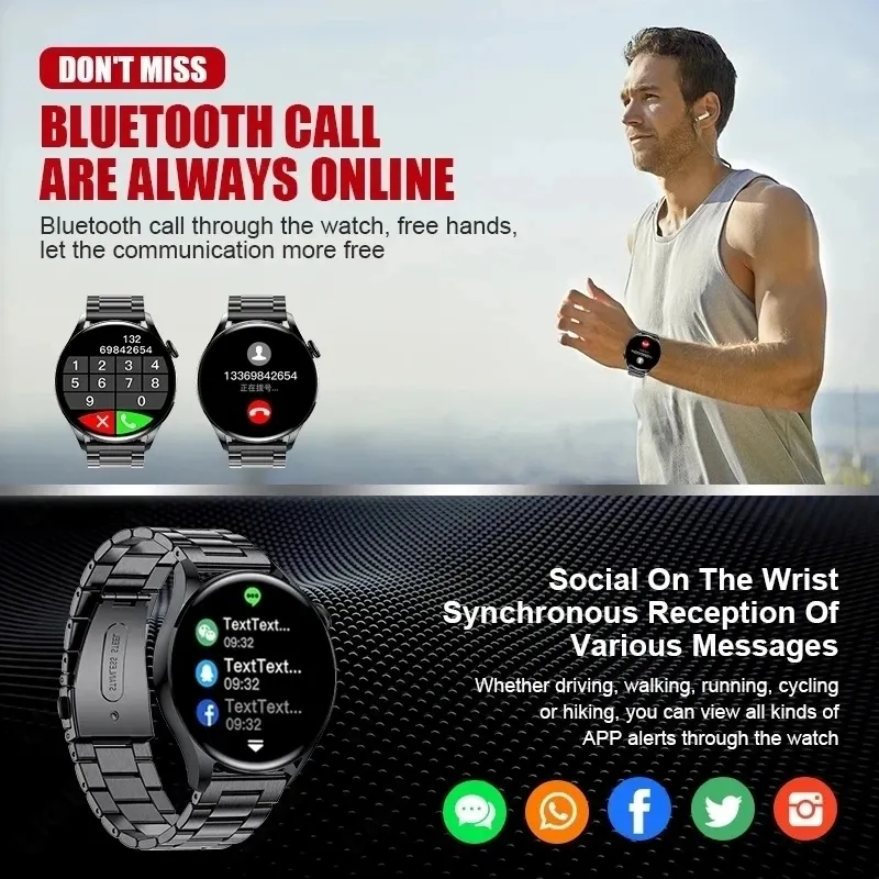 Mężczyźni dla kobiet inteligentne zegarek Nowy Bluetooth Call Full Touch AMOLED DIY Dails Sport Waterproof Smartwatch PK GT3 GT4 Pro Watches ES