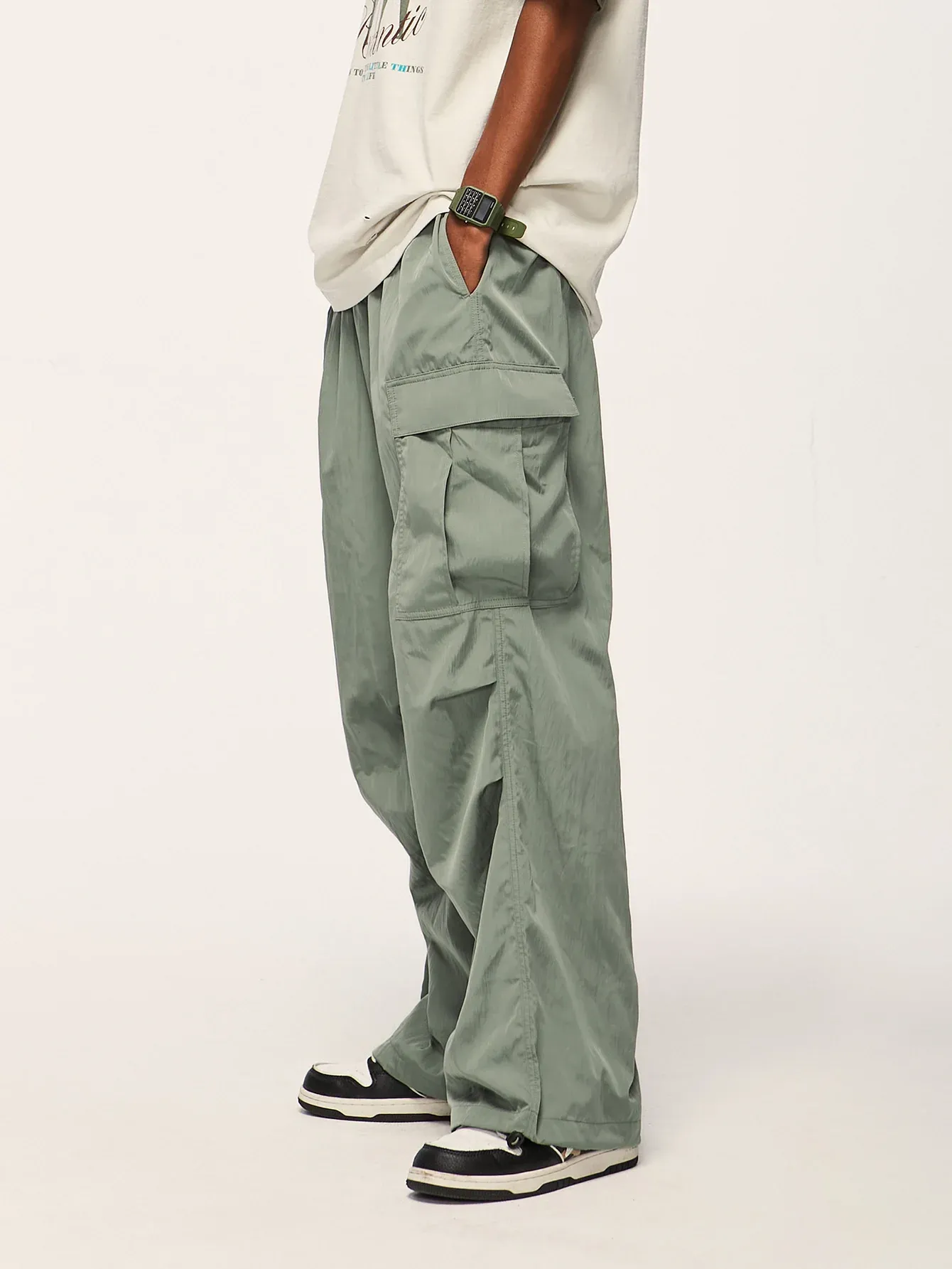Unisex Ruched Parachute Cargo Pants | Multi Pockets