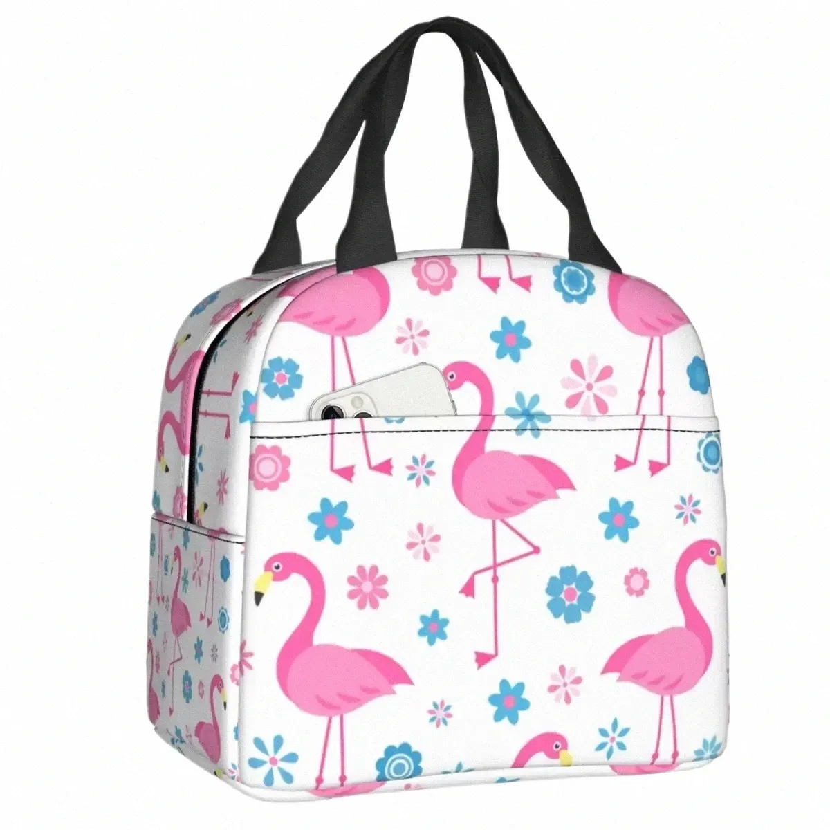 seaml Pattern With Flamingo Insulated Lunch Bag for Work birds and frs Leakproof Food Thermal Cooler Lunch Box Women g21y#