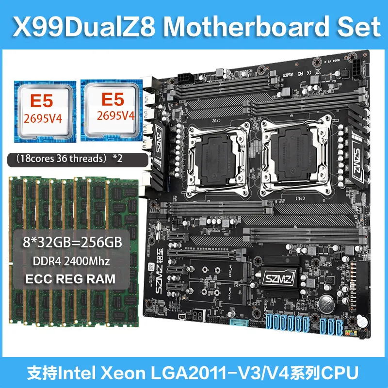X99 Dual Z8 motherboard kit with 2 Intel Xeon E5-2695 v4