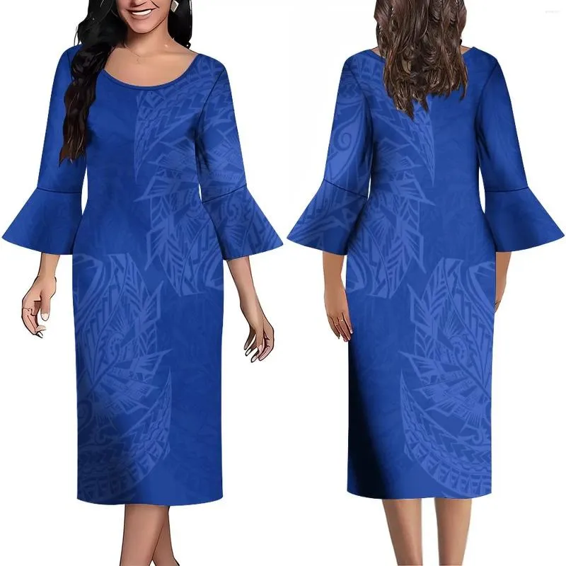 Robes de soirée Style de robe pour femmes motif artistique personnalisé mode tribu polynésienne 2024 Design tempérament de manchette à volants