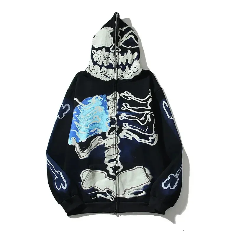 【関税・送料込】SKULLZER STREETWEAR HOODIE Mens Streetwear Hoodies Fashion Skull Print Zip Up