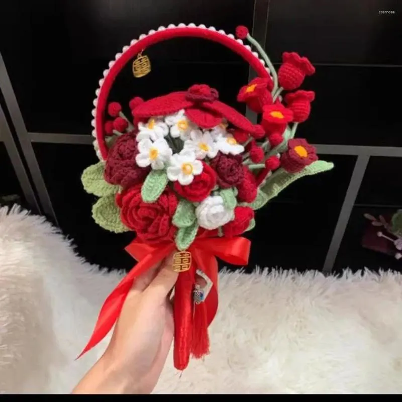 Fleurs décoratives tricotées à la main, éventail de mariée, Bouquet, broche, fleur tissée, cadeau fini pour mariage