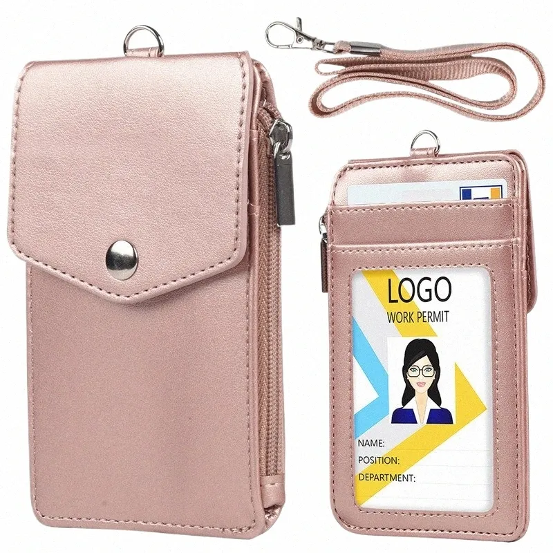1pc kadın erkekler iş kredi kartı tutucu cüzdan boyun kayışı fermuar hasp öğrenci personeli kimlik kart otobüs masası organizatör çantası v59b#
