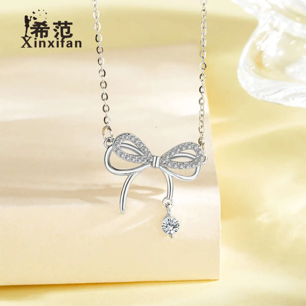 Chinese Brand Pure Silver Double-layer Bow Studded Diamond Necklace for Women Necklaces,simple and Luxurious Temperament,collarbone Chain,versatile for Women