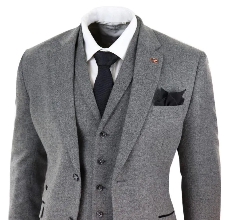 Mens Dark Grey Herringbone Tweed 3 Piece Suits Peaky Blinders Wool Suit Wool Tweed Suit Jacket Vest Pants Custom Made Wedding Tuxe1805460