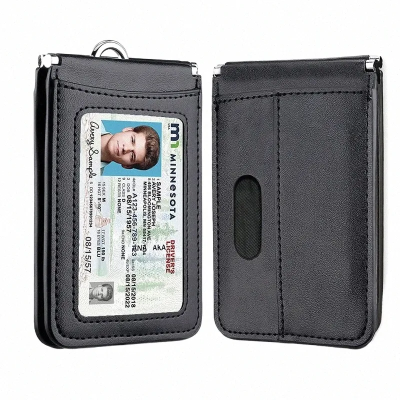 us Top Grade Genuine Leather ID Badge Holders with Neck Lanyard Formal Staff Office Worker Supplies Magnet closed ID Card Cover 770h#