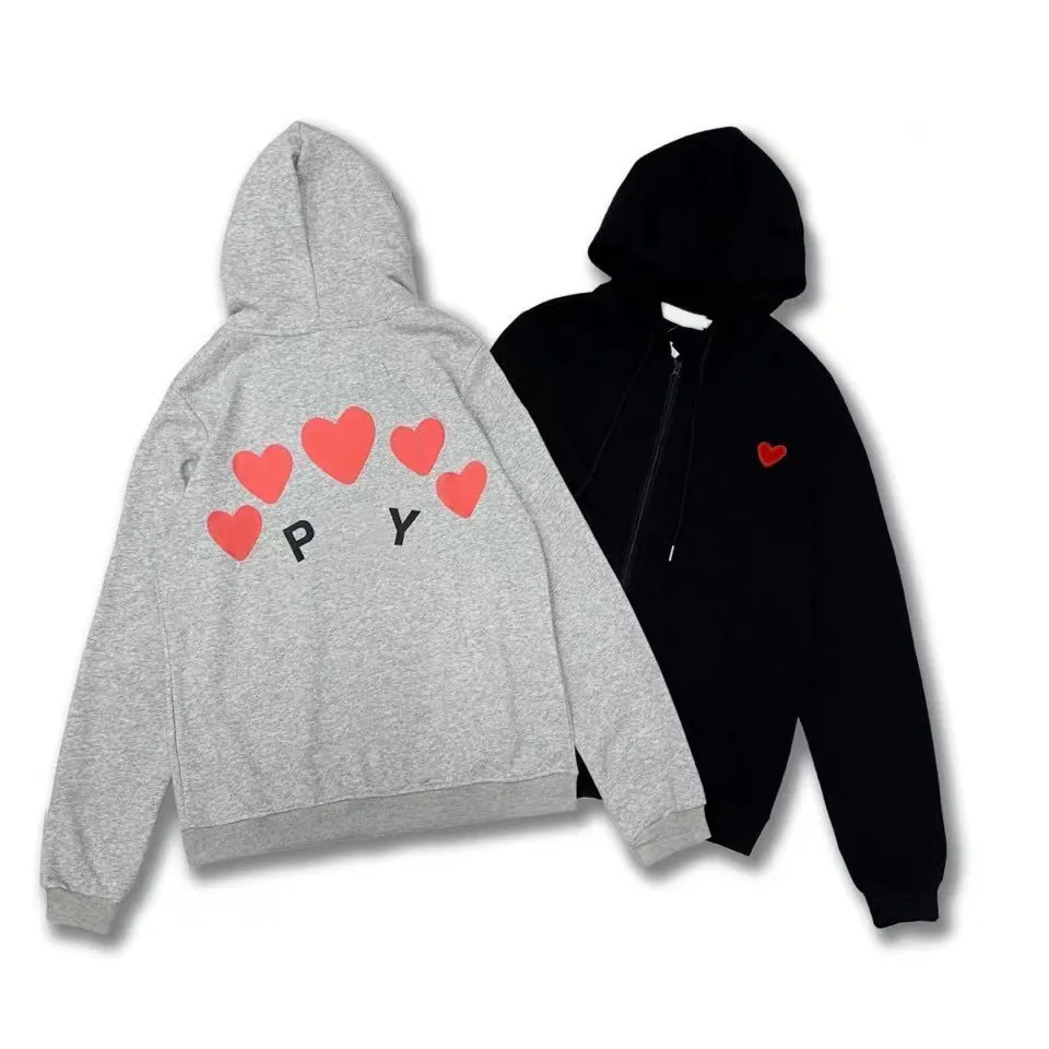 Designer Hoodies Com Des Garcons play Sweatshirt CDG Black Multiheart Zip Up Hoodie Brand Black New and Fleece Casual Jumpers Cardigan