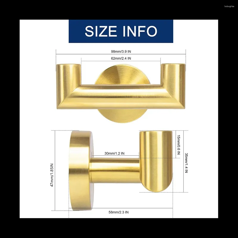 Ganchos duplos de toalha, suporte de roupão de aço inoxidável, casaco resistente para banheiro, sala de estar, montagem na parede