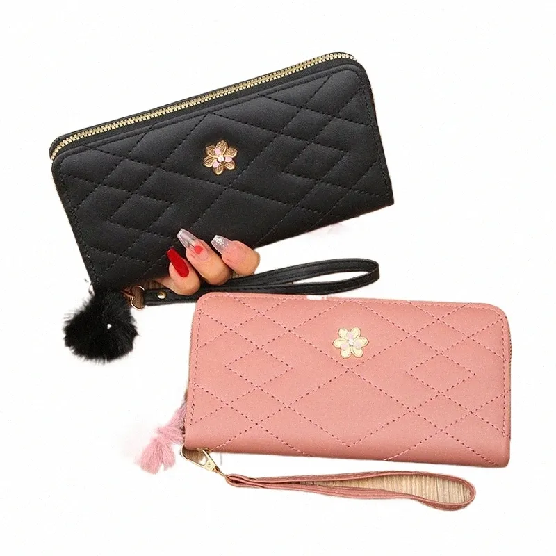 Reißverschluss Mey Coin -Geldbeutel Frauen Kartenhalter LG PU Leder Clutch Wallet Großkapazität Dame Wristlet Phe Handtaschen Mey Pocket O7FD#