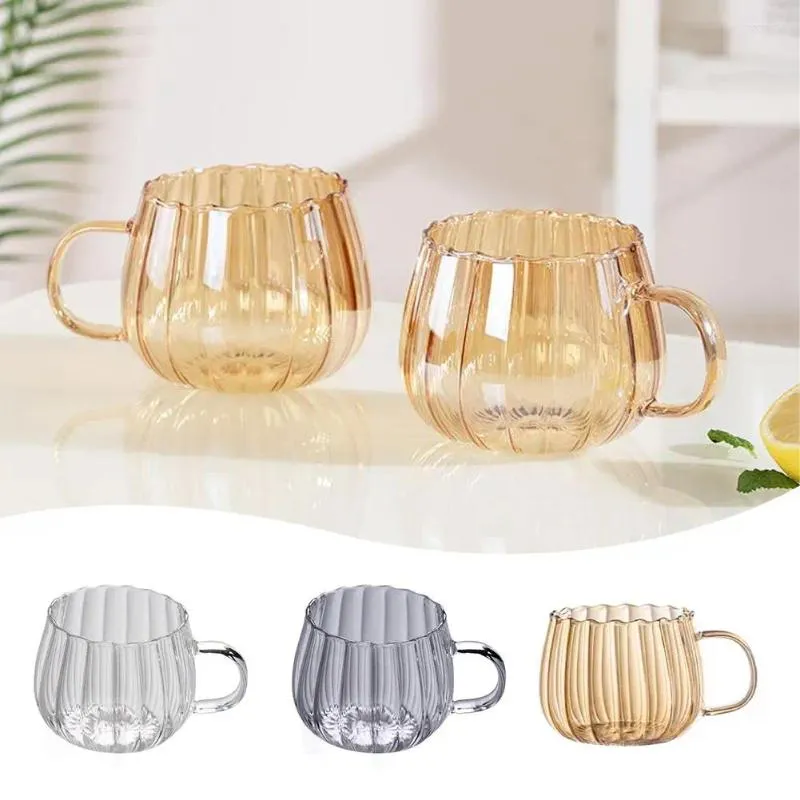 Wine Glasses 350ml Household Vertical Striped Transparent Heat Resistant Milk Cup Drinking Tea Clear Mug Oatmeal Coffee Flower Z5R8