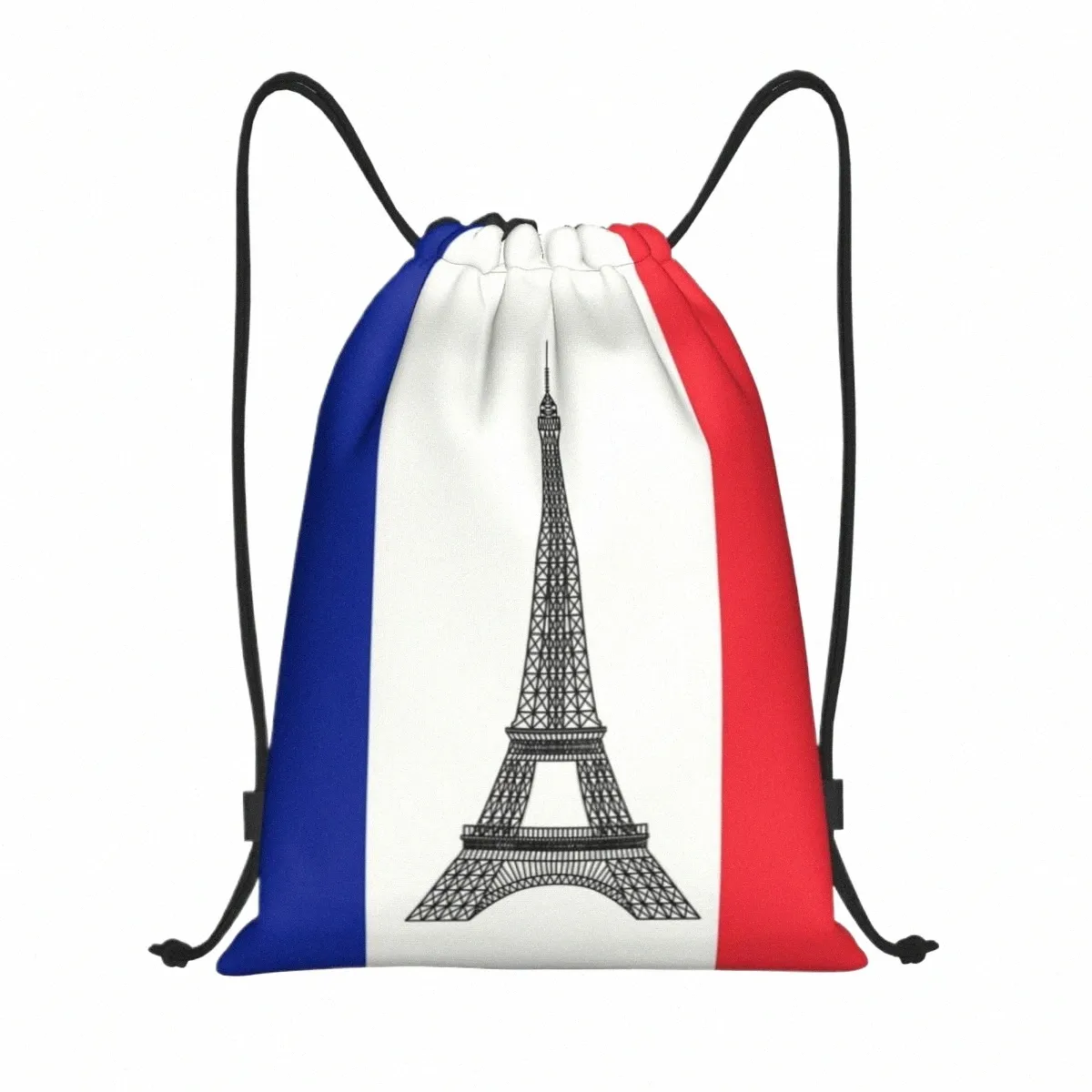 Drapeau personnalisé de la France Sac à cordon Hommes Femmes Léger Français La Tour Eiffel Sports Gym Storage Sac à dos C12z #