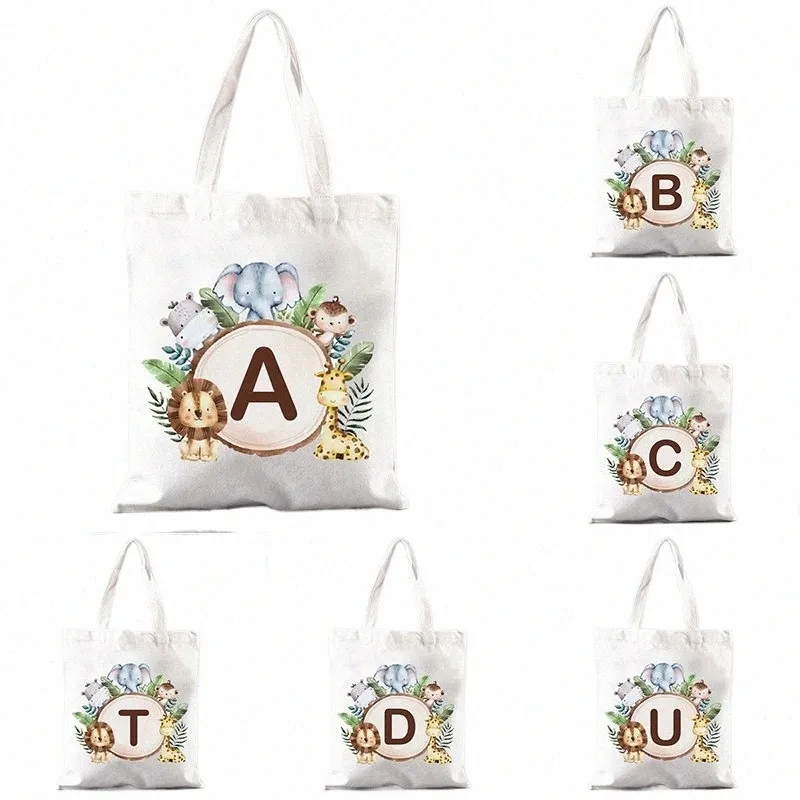 Tiere Alphabet A-Z Frauen Shop Tragetaschen Leinwand Große Kapazität Student Casual Tote Initial Brief Taschen Geschenk für Brautjungfer v0U4 #