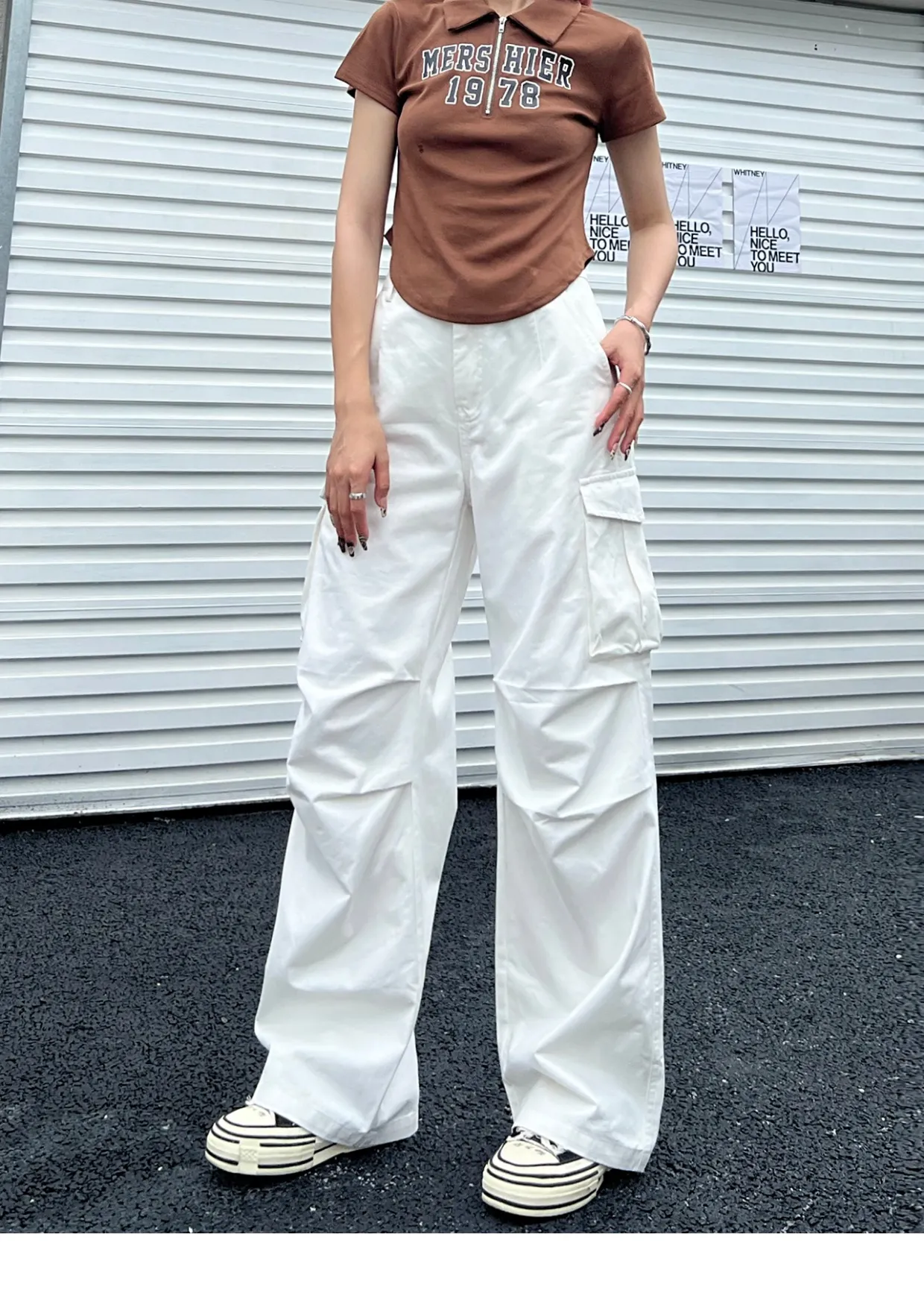 ★CERRIC★POCKET WIDE CARGO PANTS★1844★White★韓国★大人気 DHgate.com:2024White Y2K Cargo Pants for Women, Korean Style