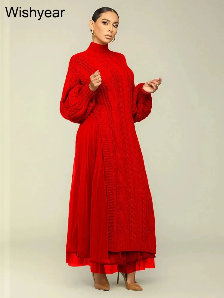 knee length dresses for ladies Ecru Mesh Stitch Sweater Dress-White main image 1