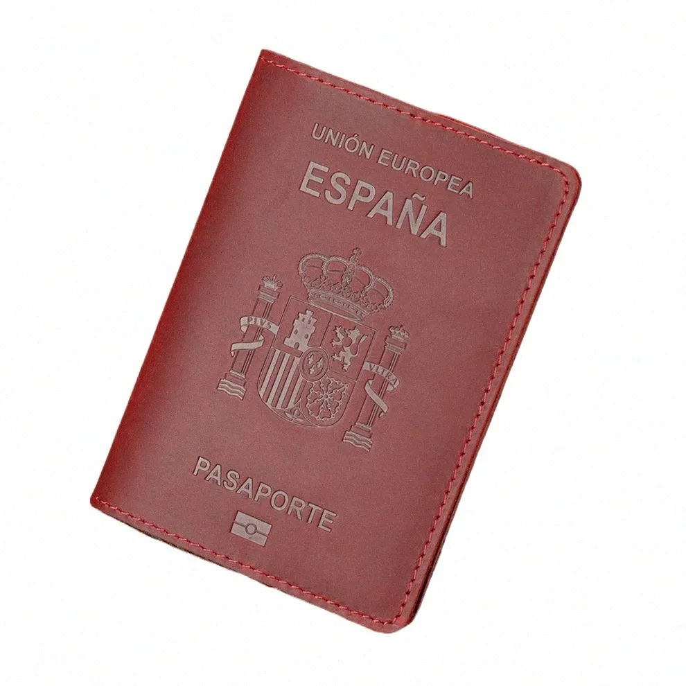 Porte-passeport espagnol Porte-documents Couche de peau de vache Vintage Carte d'embarquement Portefeuille Sac de carte Set en stock I7AC #