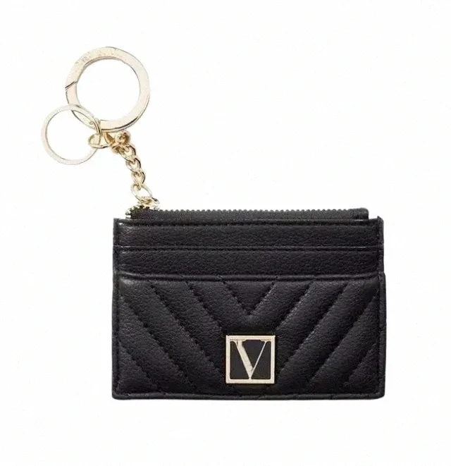 vs V-Quilted Black Zipper Coin Purse Porte-clés Portefeuille Titulaire de la carte Femmes Cadeau de Noël s3q2 #