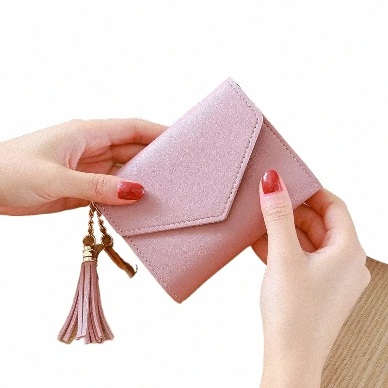 fi Short Women Wallets PU Leather Women Luxury Tassels Wallet Hasp Small Wallet Trend Coin Purse Ladies Card Holder Pouch 09oH#