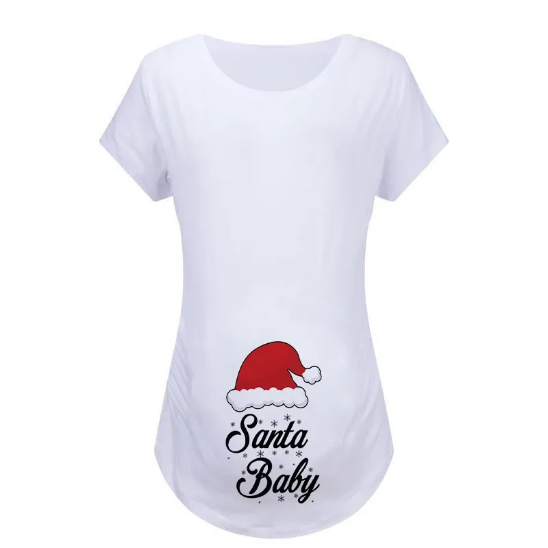 Kerst Dames Zwangerschap T Shirt Kerstman Gedrukte Zwangere Vrouwen T Shirt Zwangerschap Casual Korte Mouw T Shirt Witte Kleding Van 14 96 DHgate