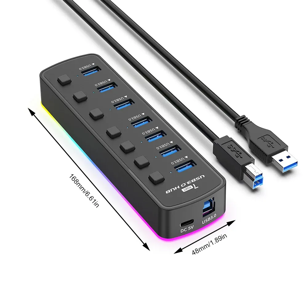 7 Port USB 3.0 Hub With Individual Switches Multi USB Splitter With ...