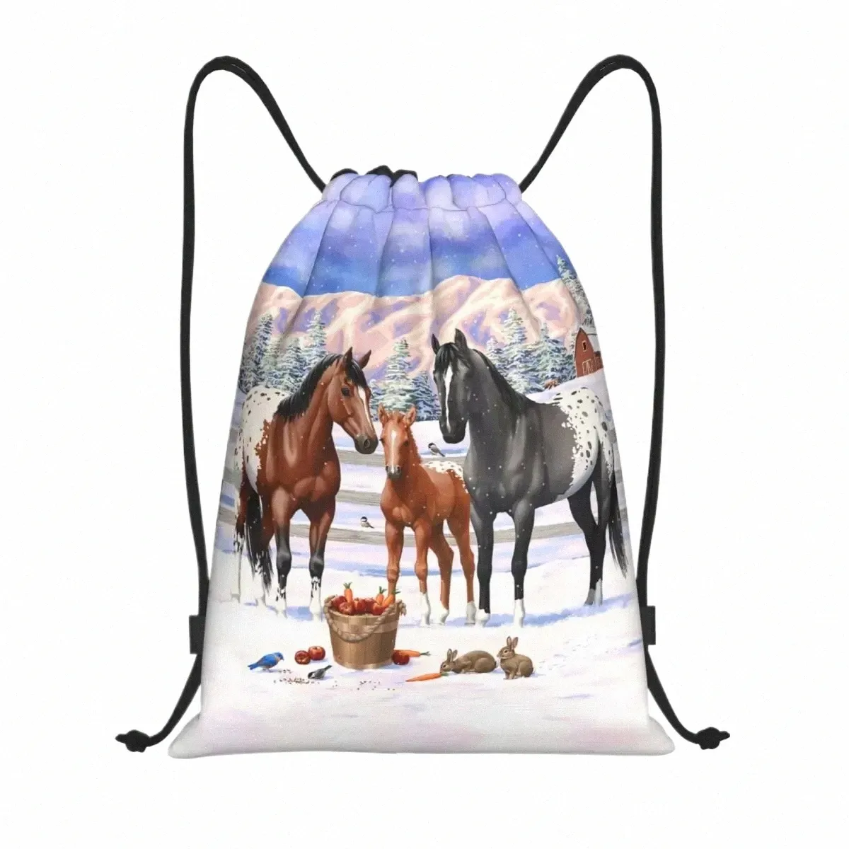 apposa Horses In Winter Drawstring Bags Men Women Portable Gym Sports Sackpack Farmhouse Animal Shop Backpacks u264#