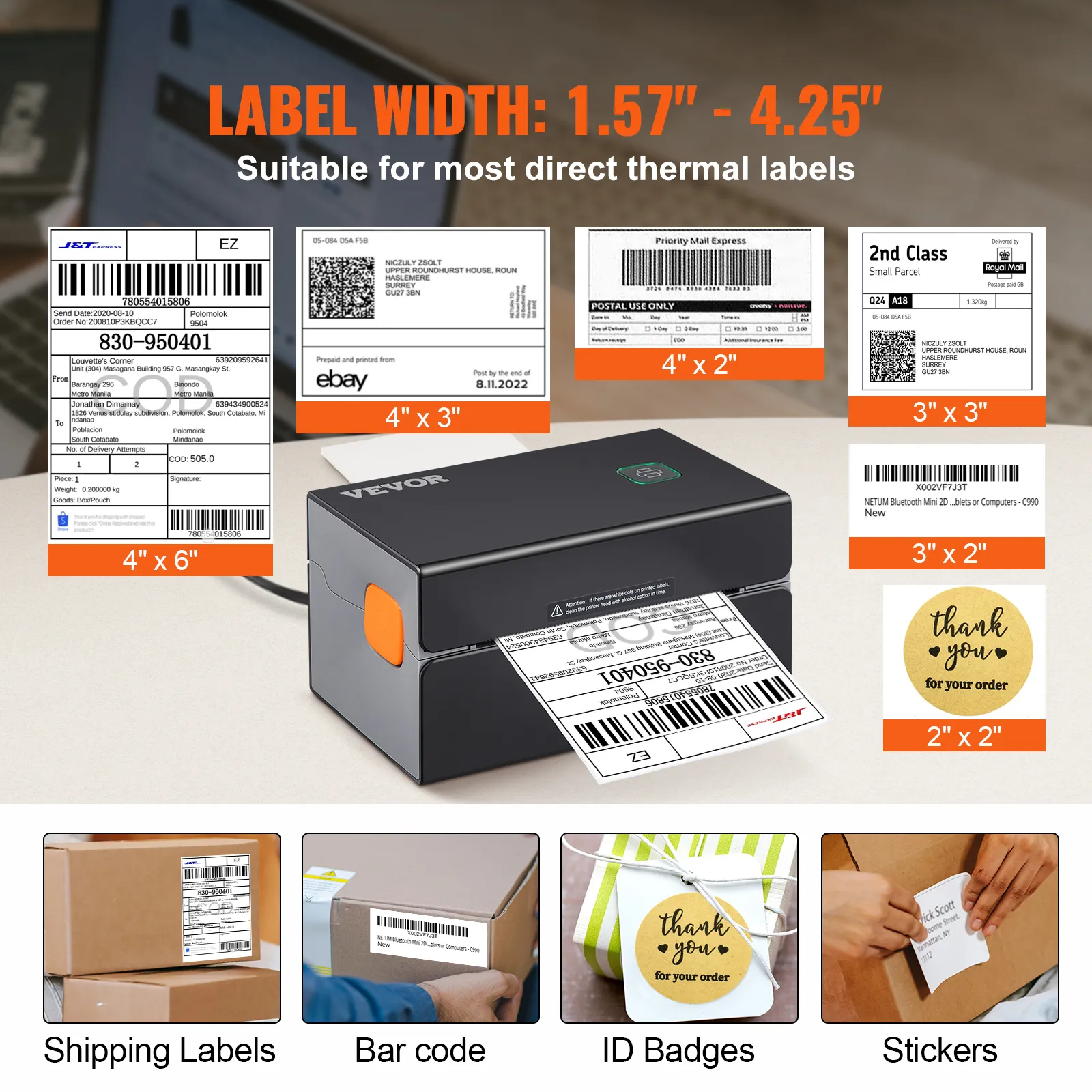 VEVOR Portable Thermal Label Printer 300 DPI for 4x6 in Mailing ...