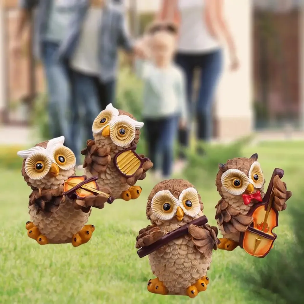 6Pce/Set Mini Owl Figurine Garden Ornament Miniature Plant Pots Micro Landscape Resin Yard Statues Outdoor Indoor Home Decor