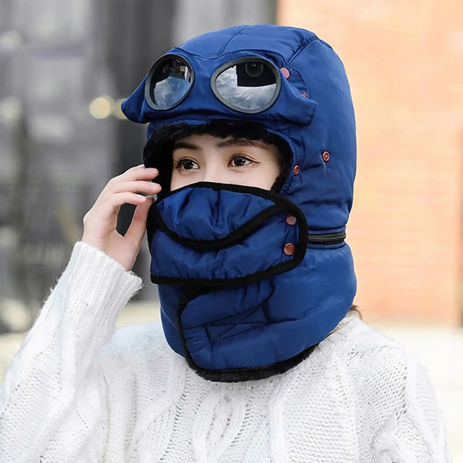 Winter Thermal Trapper Hats Windproof Ski Mask With Glasses  display picture 1