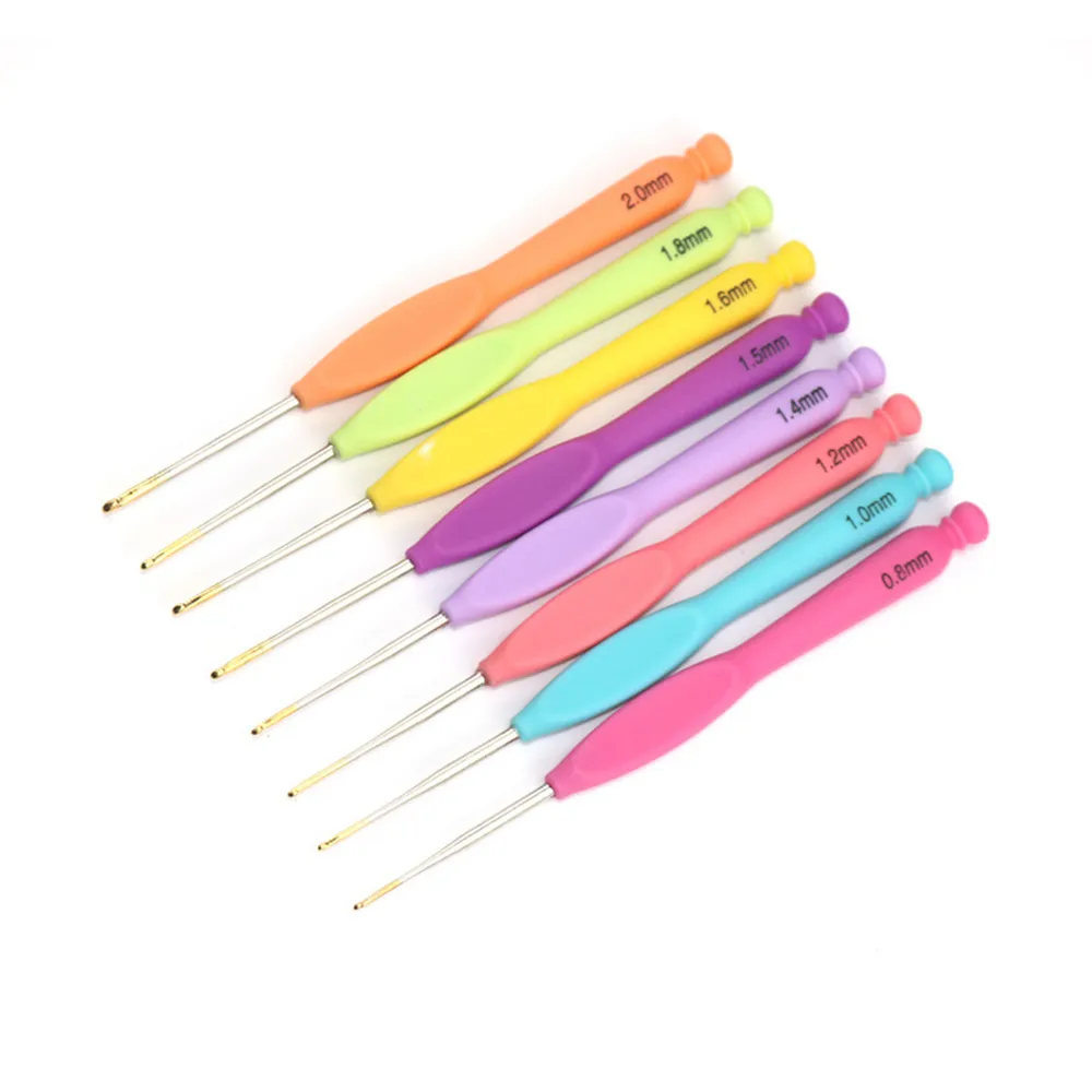 8Pcs/Set Aluminum Crochet Hook Knitting Needles Kit Multicolor Soft Handle Sweater Scarf Sewing Needles Knitting Tools