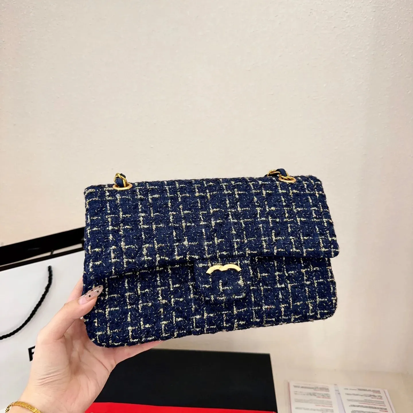 Luksusowe designerskie torby klasyczne tweed pikowane torby crossbody france marka moda podwójna klapa damska torba na ramię wysokiej jakości łańcuch lady messenger torba