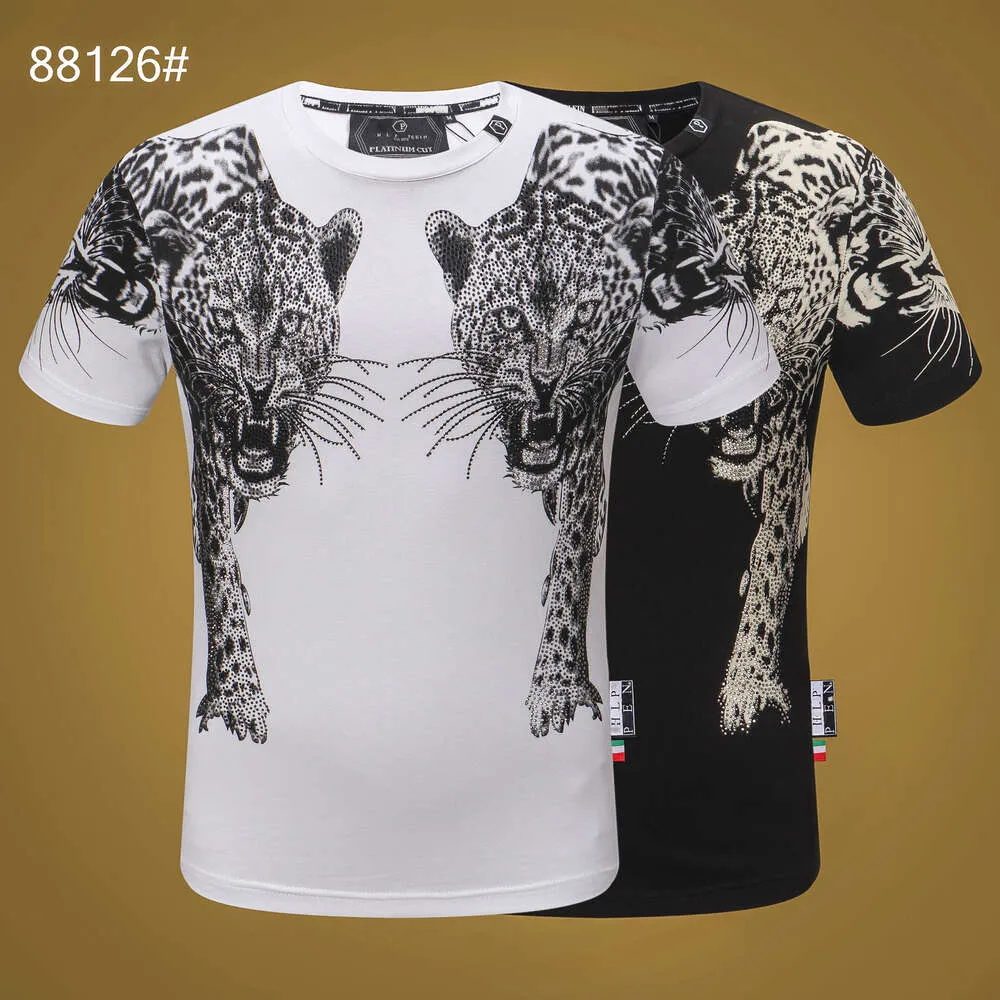 Projektant T-shirty Philippe Plains Summer Modna moda Nowy produkt Men Diamond Double Tiger Head Spersonalizowany fajny fit krótkie t-shirt pp męskie odzież 16