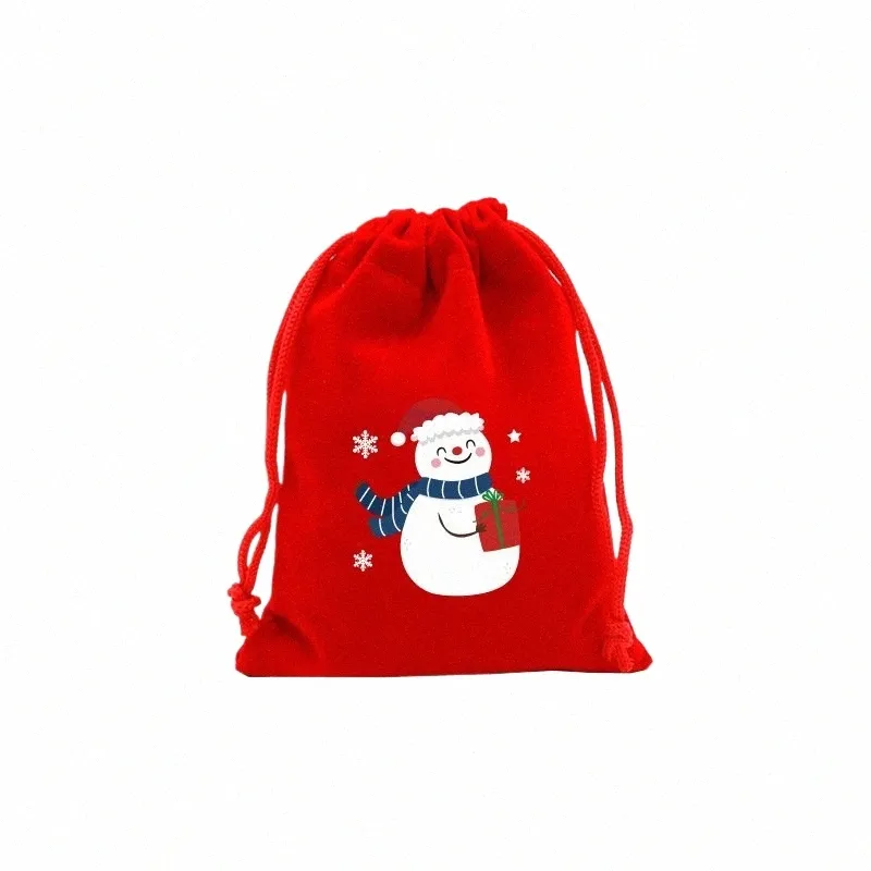 1 st 13x18cm Red Christmas Veet Väskor DrawString Pouch Candy Snack Present Bag Bracelet Smycken Förpackning Förvaringspåsar Z1WS#