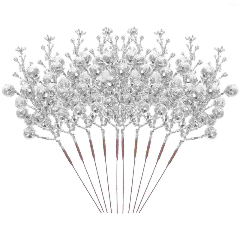 装飾的な花10 PCSクリスマス装飾白い模倣ベリーフェイクベリーステムツリーブランチ装飾人工植物キラキラ