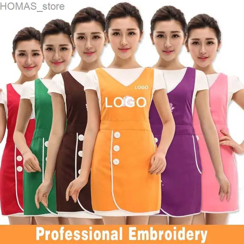 Aprons Japan Korea Custom Uniform Kitchen Apron Nail Beauty Salon Coffee Shop Attendant Work Accessories Woman Cotton V-Neck Apron Y240401