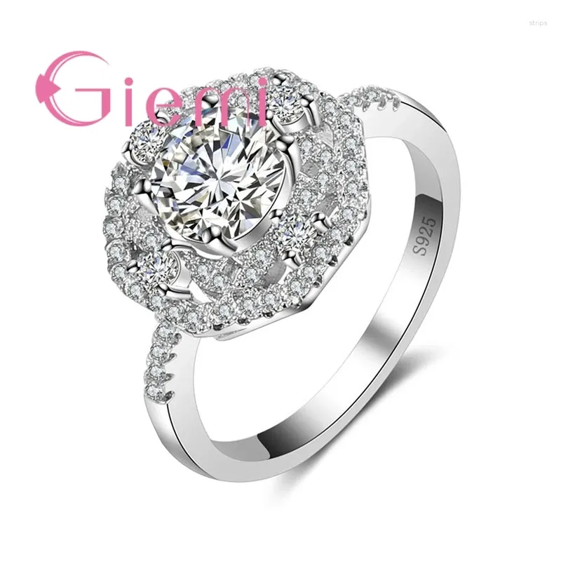 Bagues de cluster Grand rond brillant cristal pierre bague pour femme cérémonie de mariage fête shopping bijoux et CZ