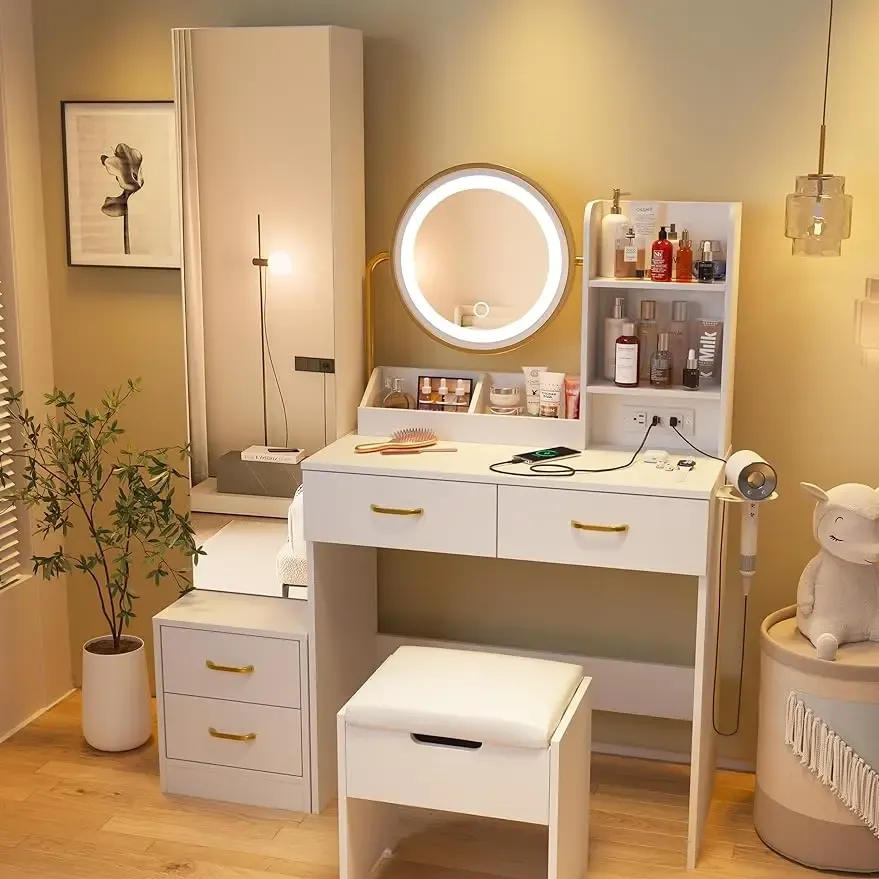 Vabches LED Lighted Round Mirror Full Length Mirror Cabinet With Charging Station Set Of 4 From Ddmylucky 265.89 DHgate.Com