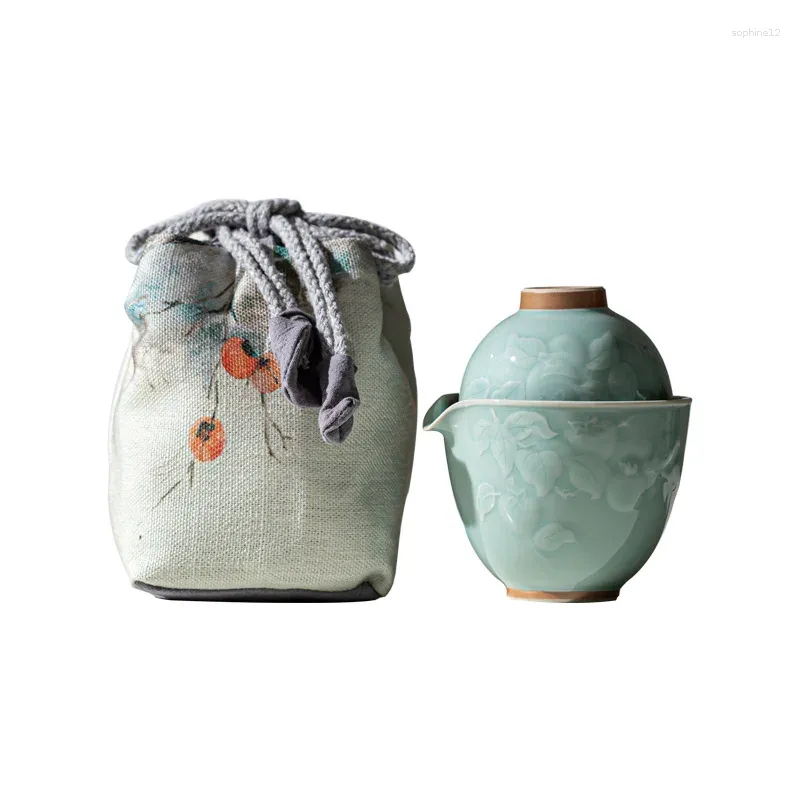 Teaware Sets Celadon Persimmon Chinese Travel Tea Set Ceramic Green Porcelain Gaiwan Cup Bowl Ceremony