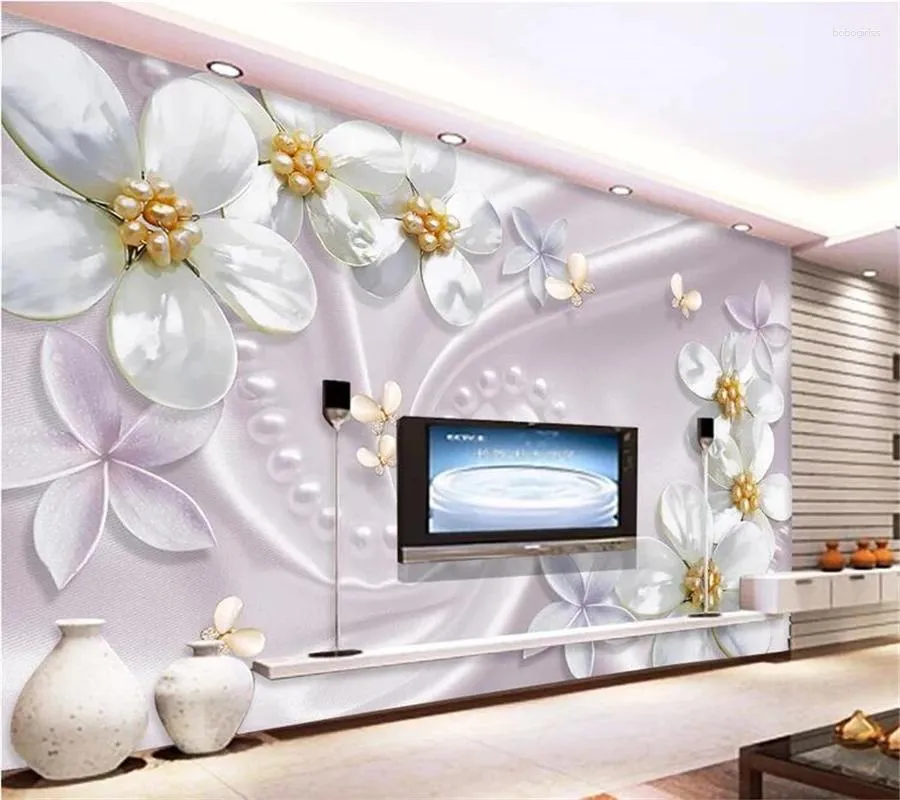 Wallpapers Wellyu Custom Wallpaper Papel De Parede Luxury European Jewelry Flower 3D TV Background Wall Tapiz Carta Da Parati